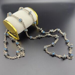 Vintage Premier Designs Heaven Sent Necklace Blue Crystal Bead Silver Tone